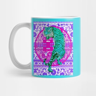 Hong Kong Pink Double Happiness Tiger with Purple Floral Pattern - Animal Lover Mug